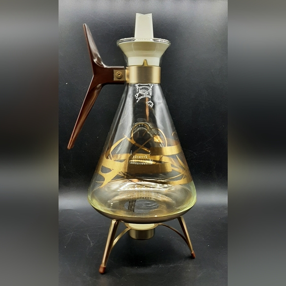 Vintage Inland Glass Atomic Glass Coffee Carafe With Lid & Candle Warmer Stand - Picture 4 of 8